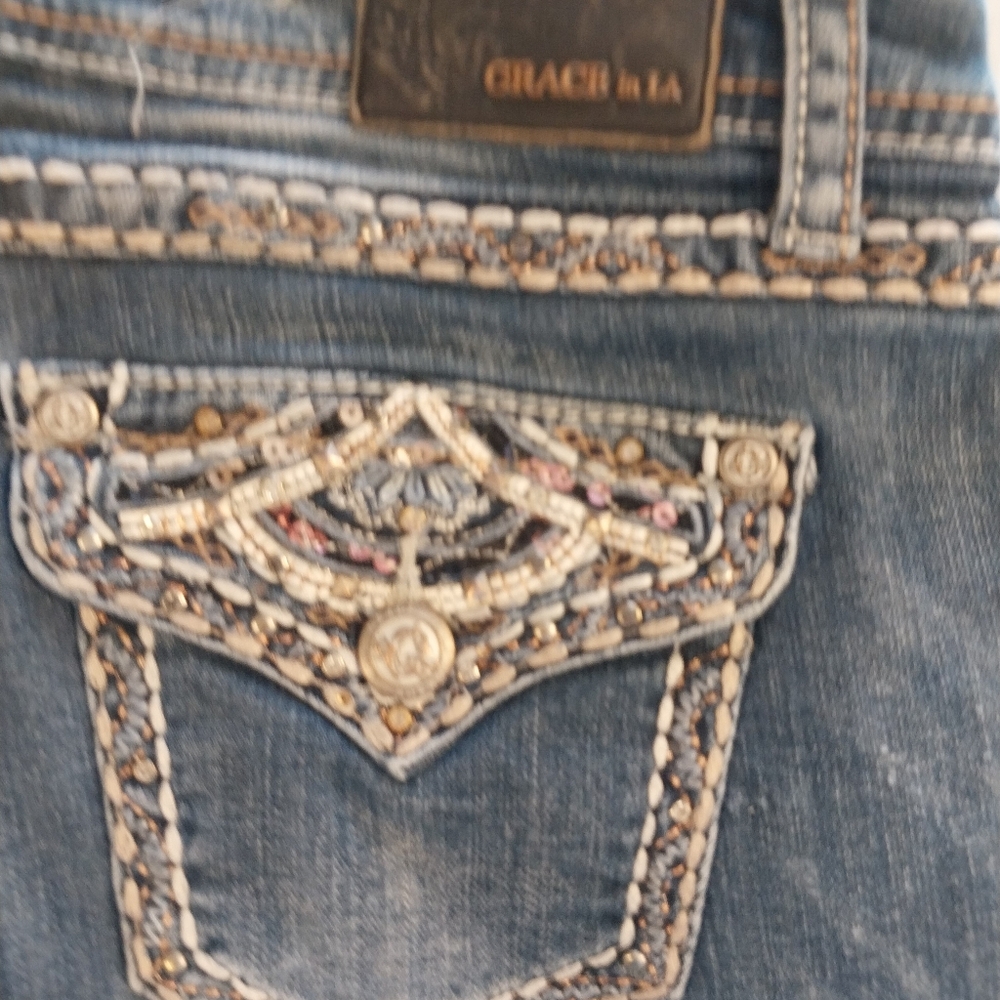 Grace in LA Women's Blue Embellished Jeans